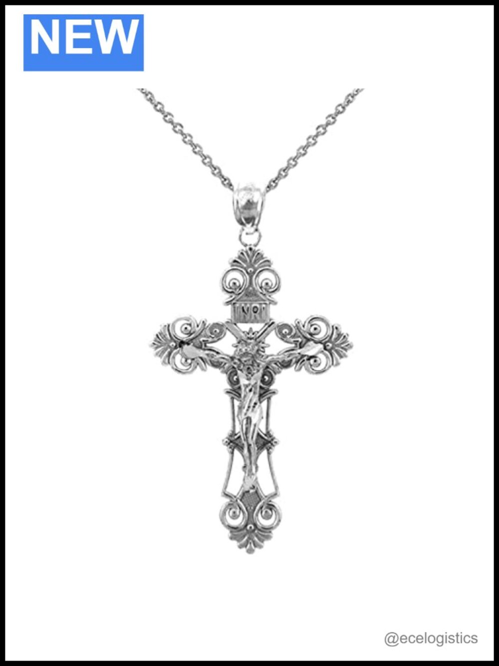 925 Sterling Silver Floral Cross Crucifix Pendant Necklace